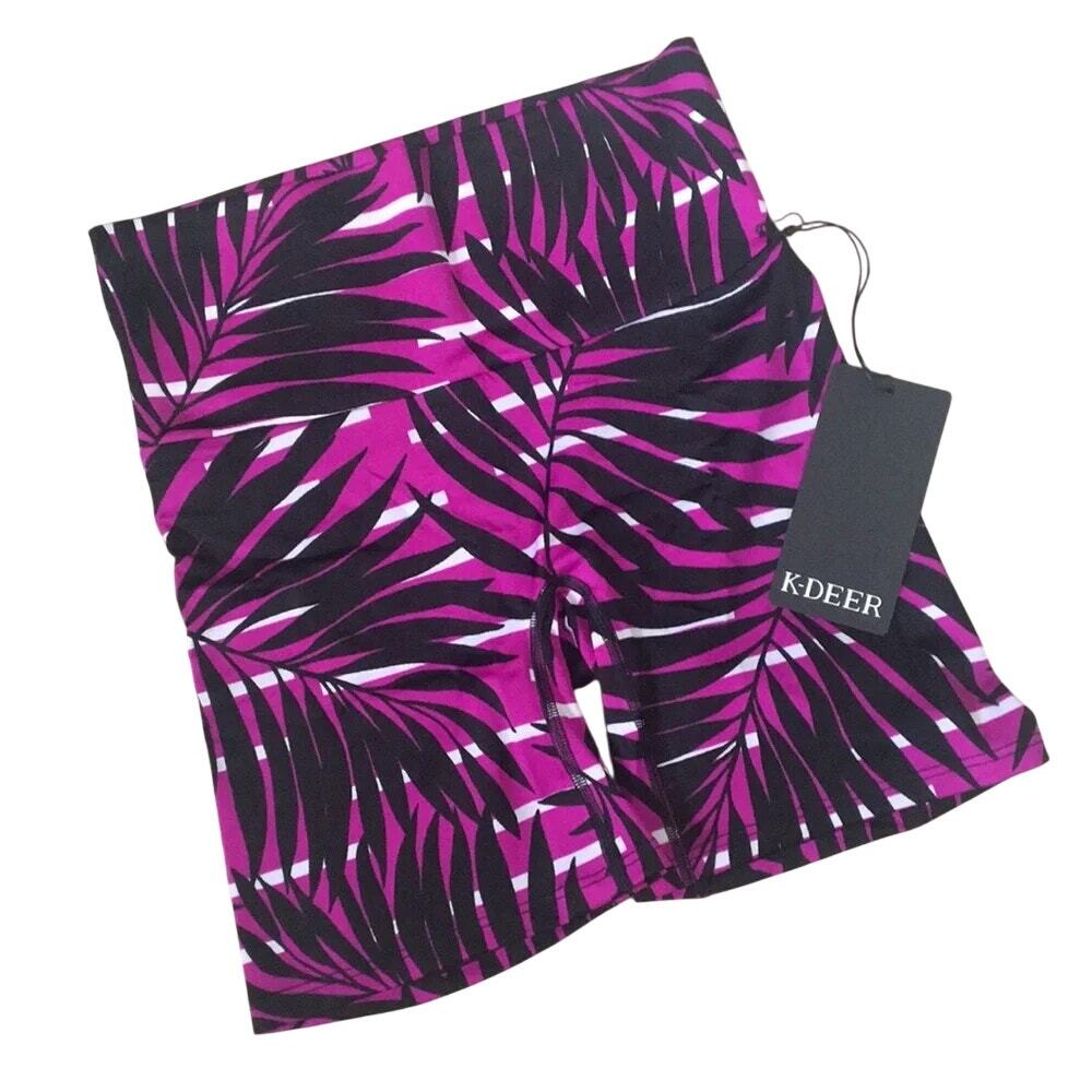 K-DEER 5” Pocket shorts Regatta Palm Fuchsia Black Sz LRG $58 Workout Yoga - Picture 2 of 6